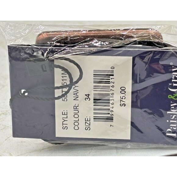 Paisley & Gray Genuine Leather Belt Navy Mens Size 34 5BT7511M Smooth New W/Tags - Picture 2 of 9